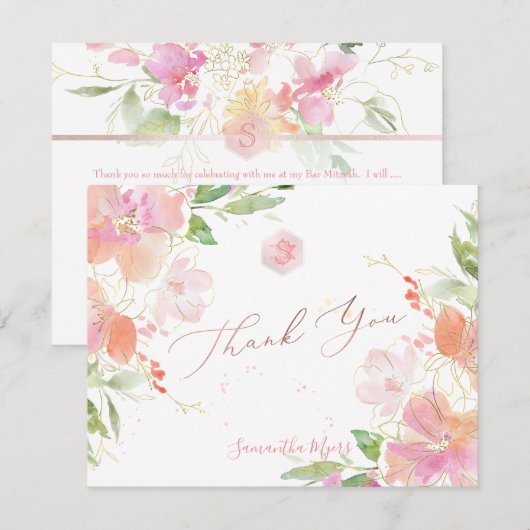 PixDezines Blushing Sweetpea Mitzvah Dank u ✡ RSVP Kaartje (Voorkant / Achterkant)