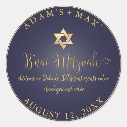 PixDezines B'nai Mitzvah, DIY Kleur Ronde Sticker (Voorkant)