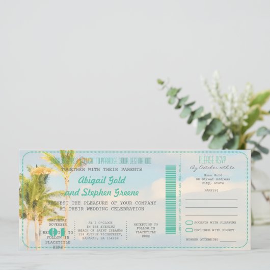 PixDezines Boarding Pass+ Beach Weddenschap Kaart (Staand voorkant)