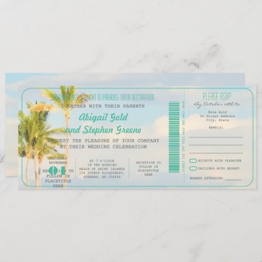 PixDezines Boarding Pass+ Beach Weddenschap Kaart (Voorkant / Achterkant)