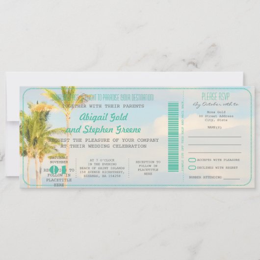 PixDezines Boarding Pass+ Beach Weddenschap Kaart (Voorkant)