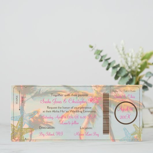 PixDezines Boarding Pass+ Beach Weddenschap Kaart (Staand voorkant)