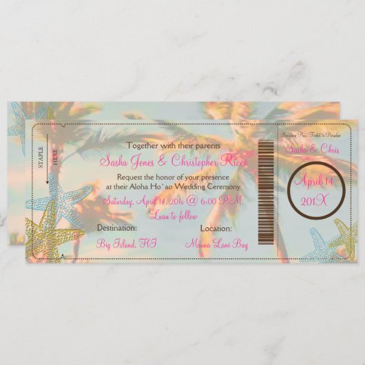 PixDezines Boarding Pass+ Beach Weddenschap Kaart (Voorkant / Achterkant)