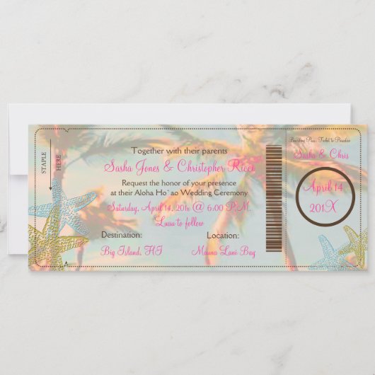 PixDezines Boarding Pass+ Beach Weddenschap Kaart (Voorkant)