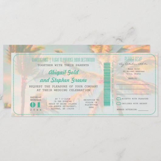 PixDezines Boarding Pass+ Beach Weddenschap Kaart (Voorkant / Achterkant)