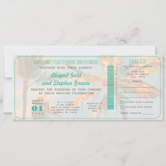 PixDezines Boarding Pass+ Beach Weddenschap Kaart (Voorkant)