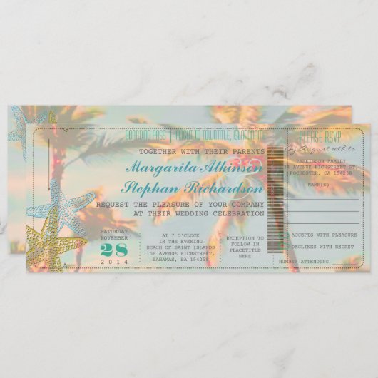 PixDezines Boarding Pass+ Beach Weddenschap Kaart (Voorkant / Achterkant)