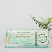 PixDezines Boarding Pass+Beach Wedding Invitting Kaart (Staand voorkant)