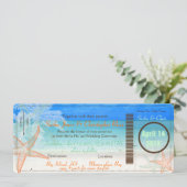 PixDezines Boarding Pass+Beach Wedding Invitting Kaart (Staand voorkant)