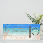 PixDezines Boarding Pass+Beach Wedding Invitting Kaart (Staand voorkant)