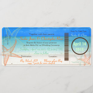 PixDezines Boarding Pass+Beach Wedding Invitting Kaart
