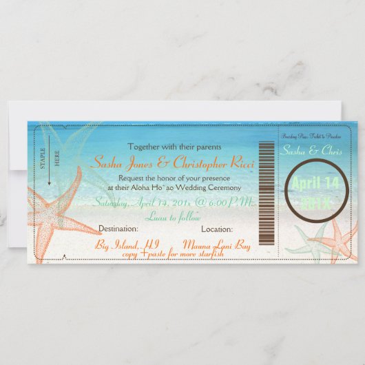 PixDezines Boarding Pass+Beach Wedding Invitting Kaart (Voorkant)