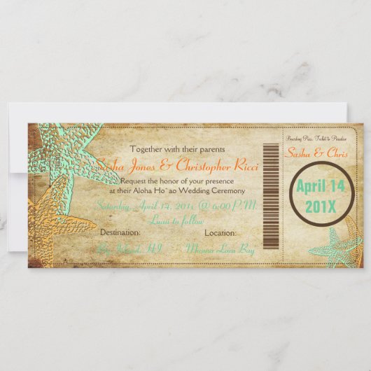 PixDezines Boarding Pass+Beach Wedding Invitting Kaart (Voorkant)