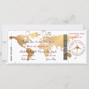 PixDezines Boarding Pass Bewaar de datum, Wereldka Kaart