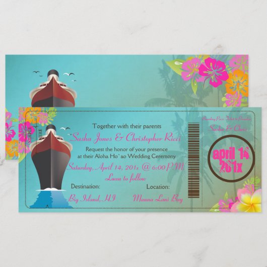 PixDezines Boarding Pass/love boat+twin palms Kaart (Voorkant / Achterkant)