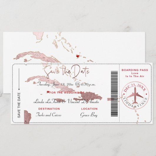 PixDezines Boarding Pass Opslagdatum, Caraïbische Kaart (Voorkant / Achterkant)