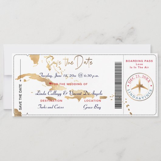 PixDezines Boarding Pass Opslagdatum, Caraïbische Kaart (Voorkant)