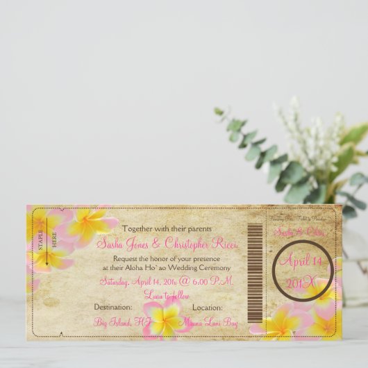 PixDezines Boarding Pass Pink Plumerias Kaart (Staand voorkant)