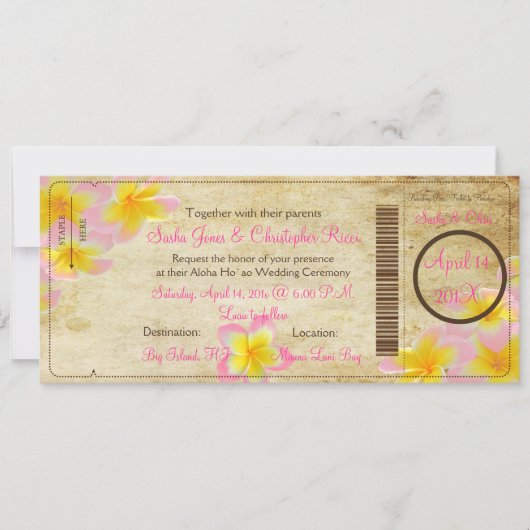 PixDezines Boarding Pass Pink Plumerias Kaart (Voorkant)