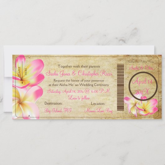 PixDezines Boarding Pass Pink Plumerias Kaart (Voorkant)