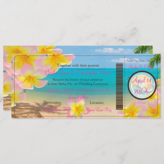 PixDezines Boarding Pass Pink Plumerias+strand Kaart (Voorkant / Achterkant)