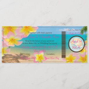 PixDezines Boarding Pass Pink Plumerias+strand Kaart