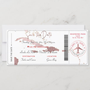 PixDezines Boarding Pass Save Date, Caribbean Map Kaart