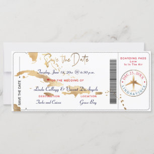 PixDezines Boarding Pass Save Date, Caribbean Map Kaart