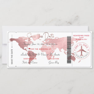 PixDezines Boarding Pass Save the Date, World Map Kaart