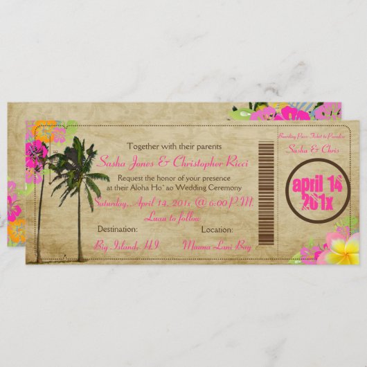 PixDezines Boarding Pass/ tweelingpalmen Kaart (Voorkant / Achterkant)