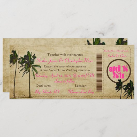 PixDezines Boarding Pass/ tweelingpalmen Kaart (Voorkant / Achterkant)