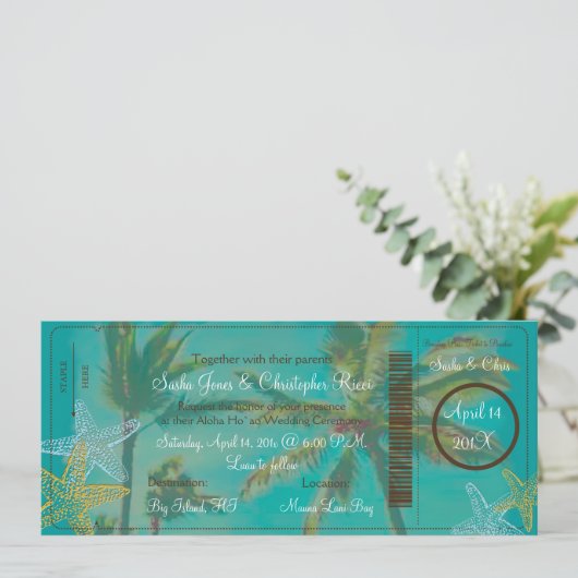 PixDezines boardingpass  strand Kaart (Staand voorkant)