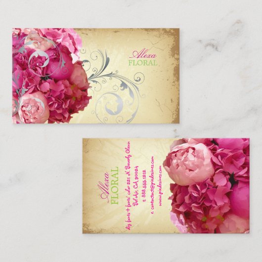 PixDezines boeket, bloemisten/doe-het-zelf kleure Visitekaartje (Voorkant / Achterkant)