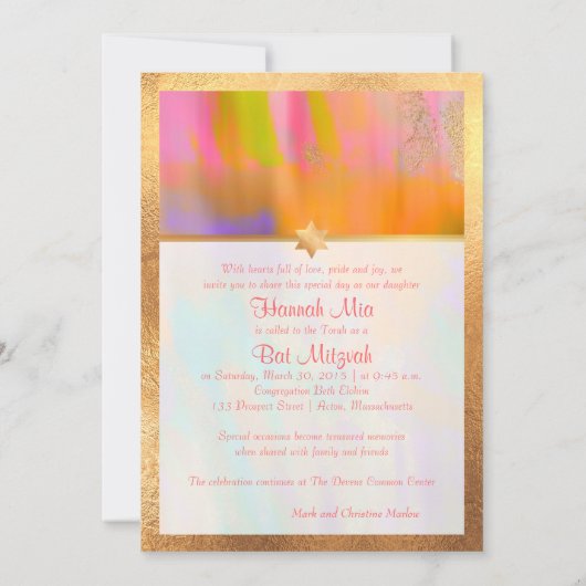 PixDezines Boho Abstract Bat Mitzvah Kaart (Achterkant)