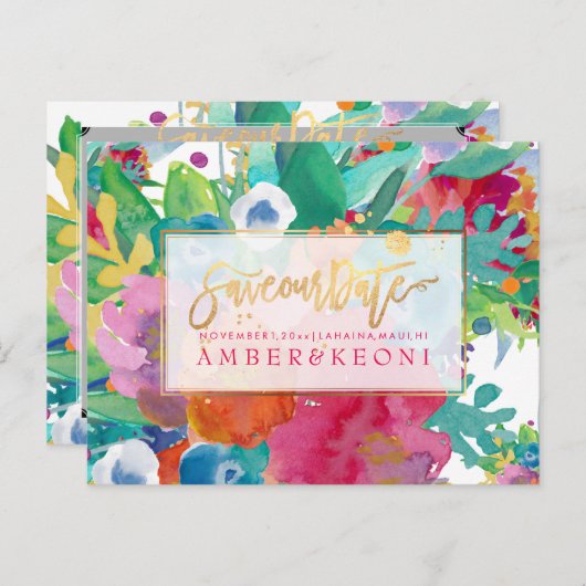 PixDezines Boho Bloemen Waterverf Opslaan Datum Aankondigingskaart (Voorkant / Achterkant)