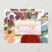 PixDezines Boho Bloemen Waterverf Opslaan Datum Aankondigingskaart (Voorkant / Achterkant)