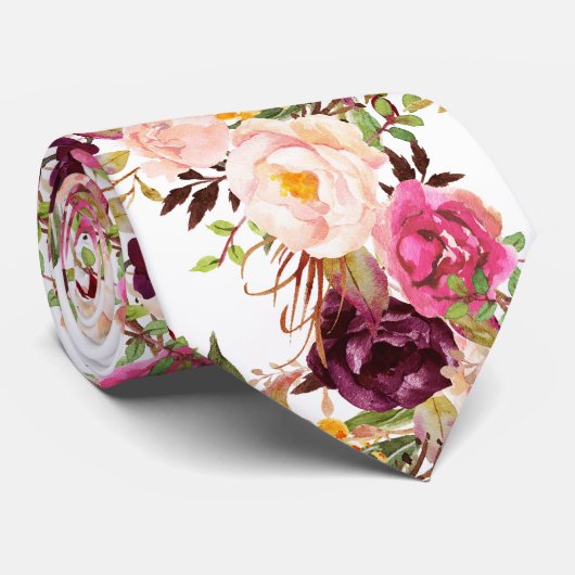 PixDezines Boho Blush Burgundy Watercolor Bloemen Stropdas (Opgerold)