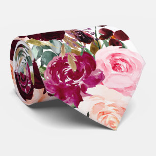 PixDezines Boho Blush Burgundy Watercolor Bloemen Stropdas
