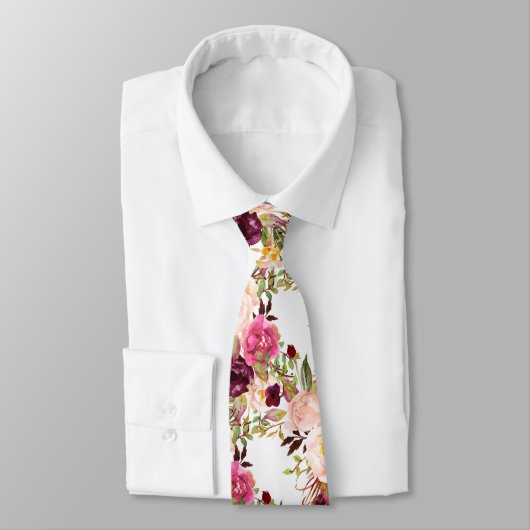 PixDezines Boho Blush Burgundy Waterverf Flowers Stropdas (Gebonden)