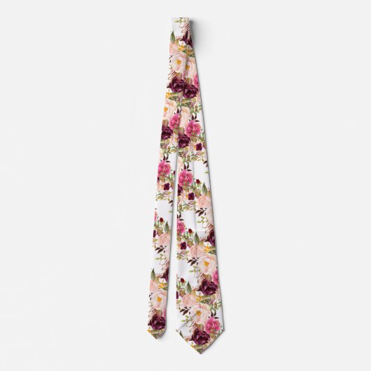 PixDezines Boho Blush Burgundy Waterverf Flowers Stropdas (Achterkant)