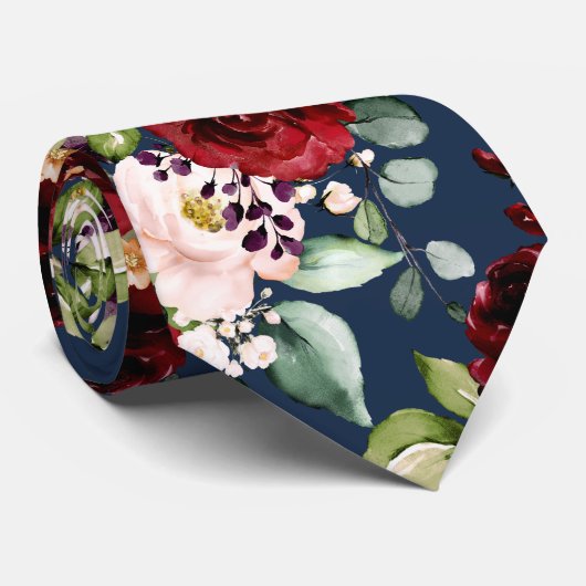 PixDezines Boho Blush Burgundy Waterverf Flowers Stropdas (Opgerold)