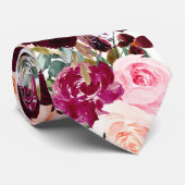 PixDezines Boho Blush Burgundy Waterverf Flowers Stropdas (Opgerold)