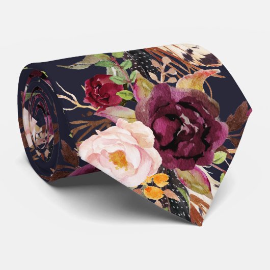 PixDezines Boho Blush Burgundy Waterverf Flowers Stropdas (Opgerold)