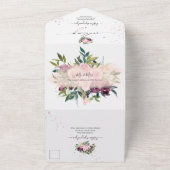 PixDezines Boho Burgundy Pink Peonies All In One Uitnodiging (Buitenkant)