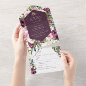 PixDezines Boho Burgundy Pink Peonies All In One Uitnodiging (Afscheurbaar)