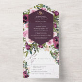 PixDezines Boho Burgundy Pink Peonies All In One Uitnodiging (Binnen)