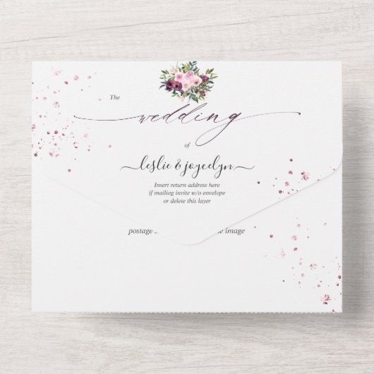 PixDezines Boho Burgundy Pink Peonies All In One Uitnodiging (Achterkant)