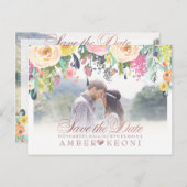 PixDezines Boho Floral Save the Date/FauxRose Gold Aankondigingskaart (Voorkant / Achterkant)