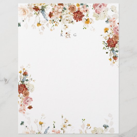 PixDezines Boho Garden Flowers Couple Monogram Briefhoofd (Voorkant)