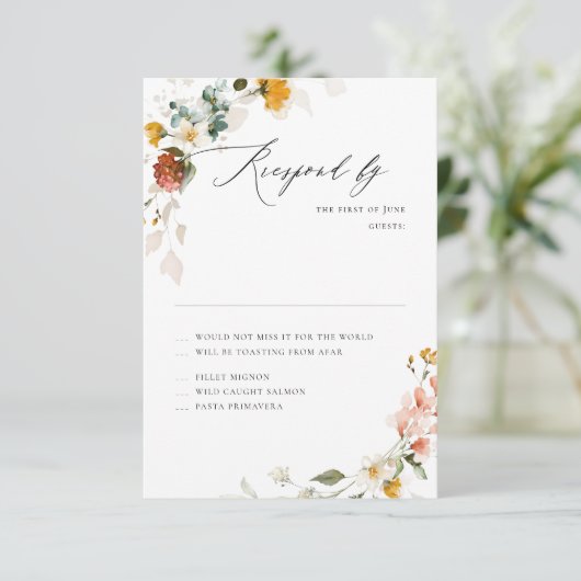 PixDezines Boho H2 Herfst Garden Flowers RSVP Kaartje (Staand voorkant)